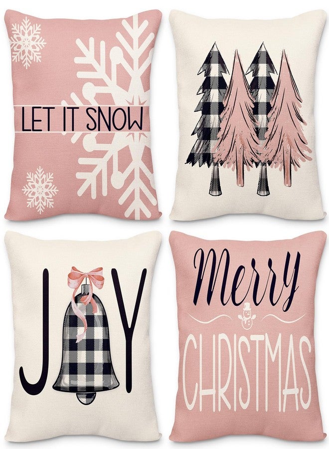 Geefuun Rose and Gold 18 x 18 Christmas Pillow Covers Decorations Indoor Home Pink Decor Set of 4 - Xmas/Holiday/Winter Bedroom Decorative Pillowcase for Couch, Bed（No Fillers） - Image 1